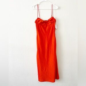 ASTR Mariela Satin Midi Dress Tangerine‎ Orange Dress Size Medium NWT